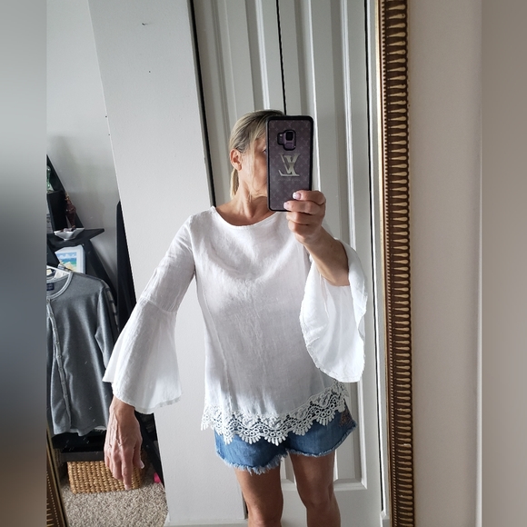 🇮🇪Linen Lungo L'arno  white linen Blouse bell sleeves Size small 🇮🇪 - Picture 5 of 11